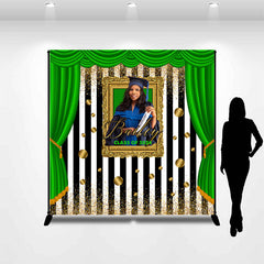 Lofaris Green Curtain Frame Stripe Custom Graduation Backdrop