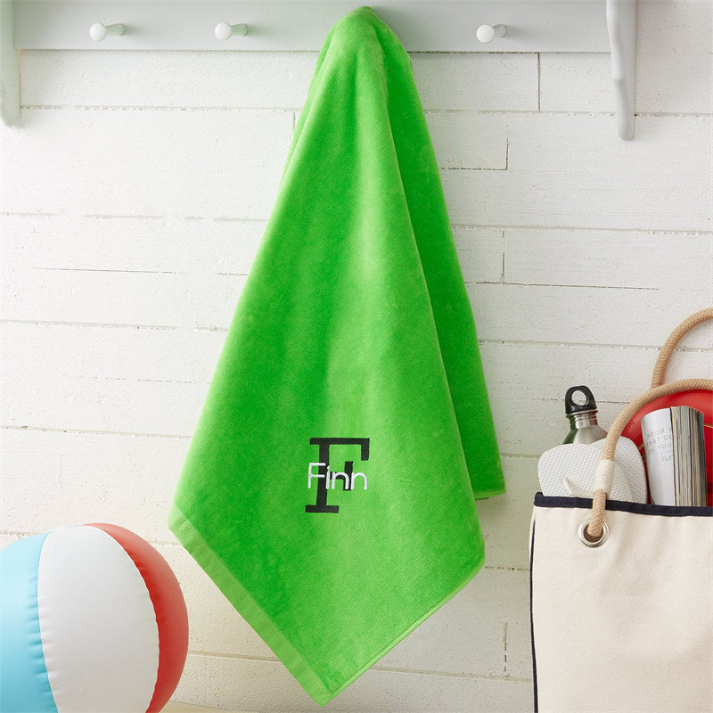 Lofaris Green Custom Embroidered Name Initial Beach Towel