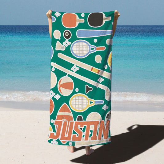 Lofaris Green Custom Name Sports Kids Beach Towel