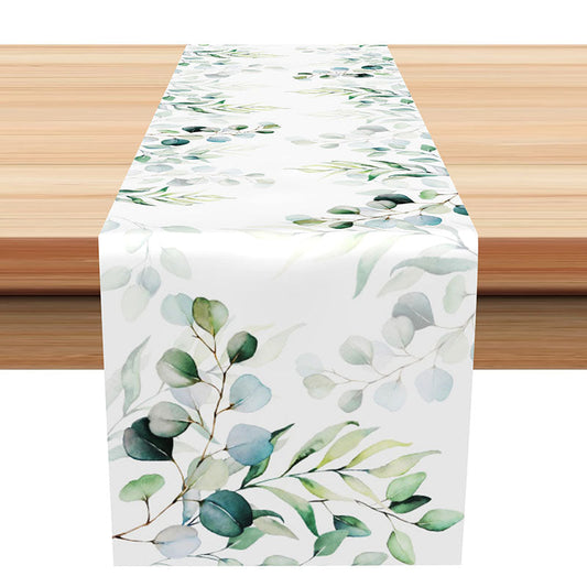 Lofaris Green Cyan Leaves Faded Simple Dining Table Runner