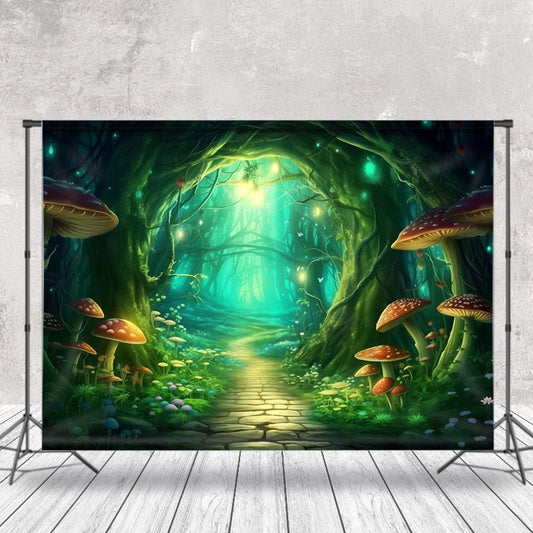 Lofaris Green Enchanted Forest Mushroom Path Photo Backdrop