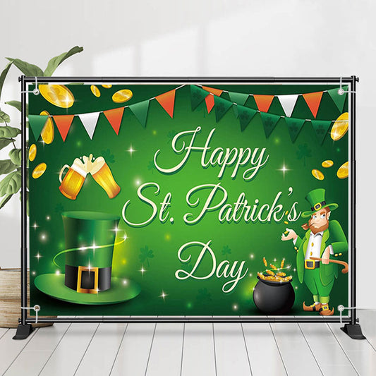 Lofaris Green Flags Top Hat Gold St Patricks Day Backdrop