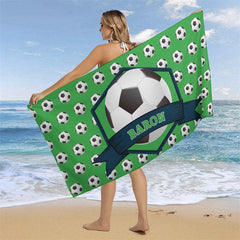 Lofaris Green Football Custom Name Boy Beach Pool Towel