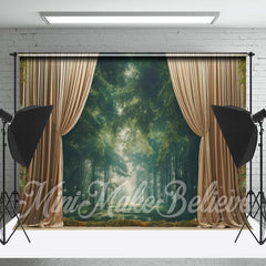 Lofaris Green Forest Curtain Birthday Cake Smash Backdrop