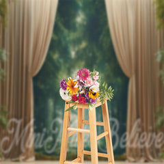 Lofaris Green Forest Curtain Birthday Cake Smash Backdrop