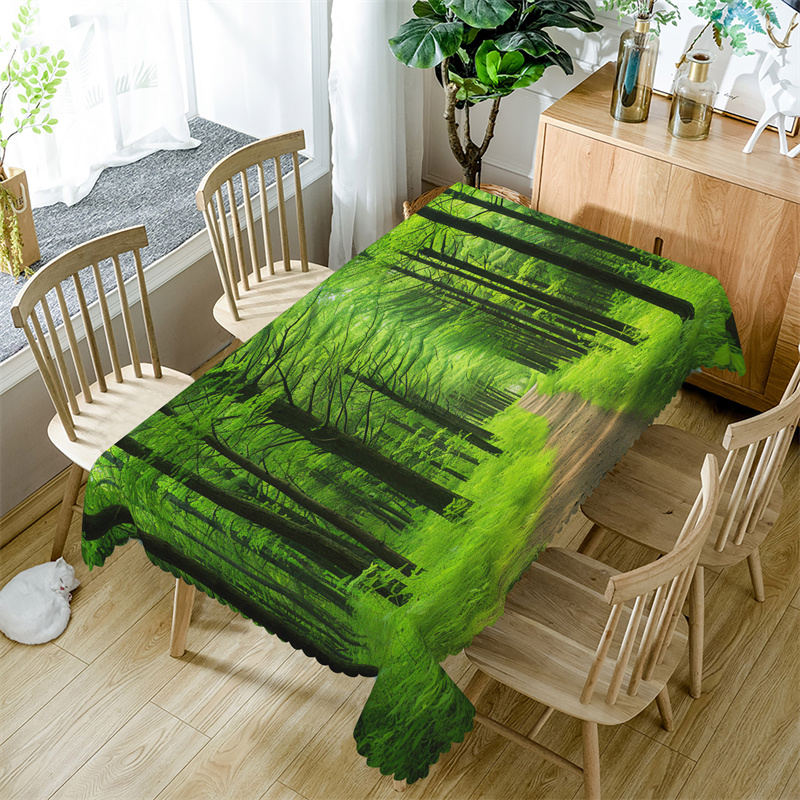 Lofaris Green Forest Trees Spring Road Rectangle Tablecloth