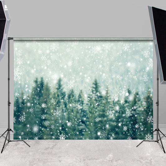Lofaris Green Forest White Snowflake Winter Backdrops