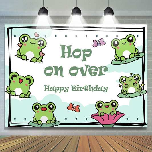 Lofaris Green Frogs Hop On Over Happy Birthday Backdrop