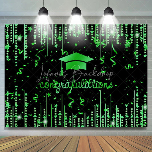Lofaris Green Glitter Star Congratulation Grad Black Backdrop