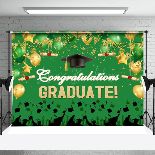 Lofaris Green Gold Bachelor Cap Balloon Graduation Backdrop