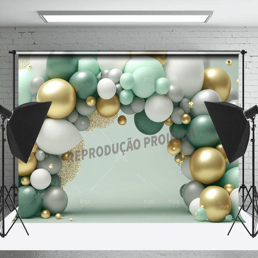 Lofaris Green Gold Balloon Birthday Cake Smash Backdrop