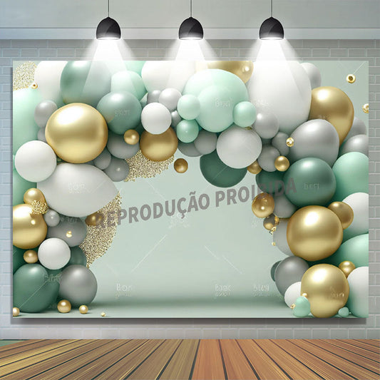 Lofaris Green Gold Balloon Birthday Cake Smash Backdrop