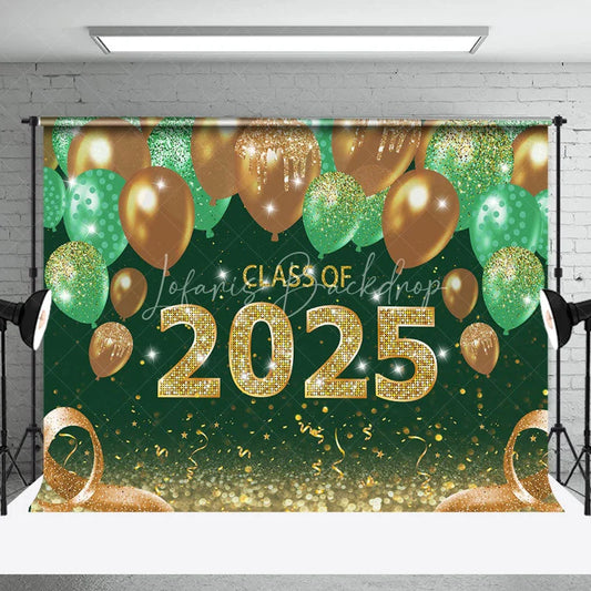 Lofaris Green Gold Balloon Class Of 2025 Graduation Backdrop