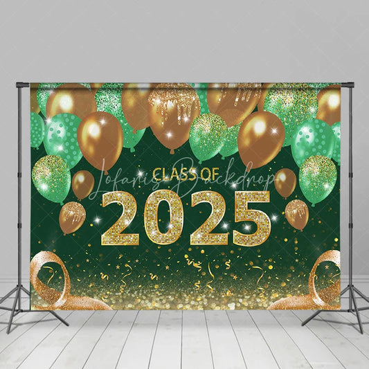 Lofaris Green Gold Balloon Class Of 2025 Graduation Backdrop
