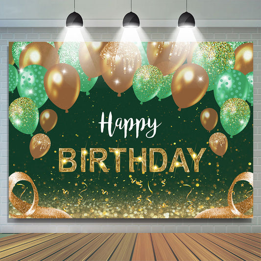Lofaris Green Gold Balloon Shiny Happy Birthday Backdrop