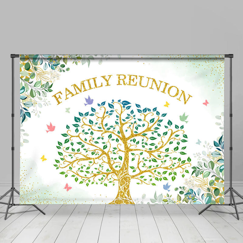 Lofaris Green Gold Glitter Tree Leaf Family Reunion Backdrop