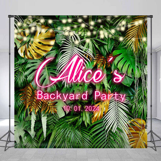 Lofaris Green Gold Leaf Light Custom Backyard Party Backdrop