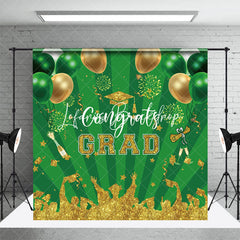 Lofaris Green Gold Sparkle Balloons Stripe Grad Backdrop