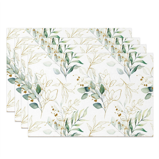 Lofaris Green Golden Leaf Seamless Faded Set Of 4 Placemats