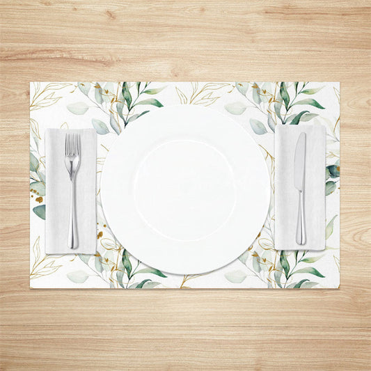 Lofaris Green Golden Leaf Seamless Faded Set Of 4 Placemats