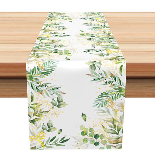 Lofaris Green Golden Leaves Faded Simple Spring Table Runner