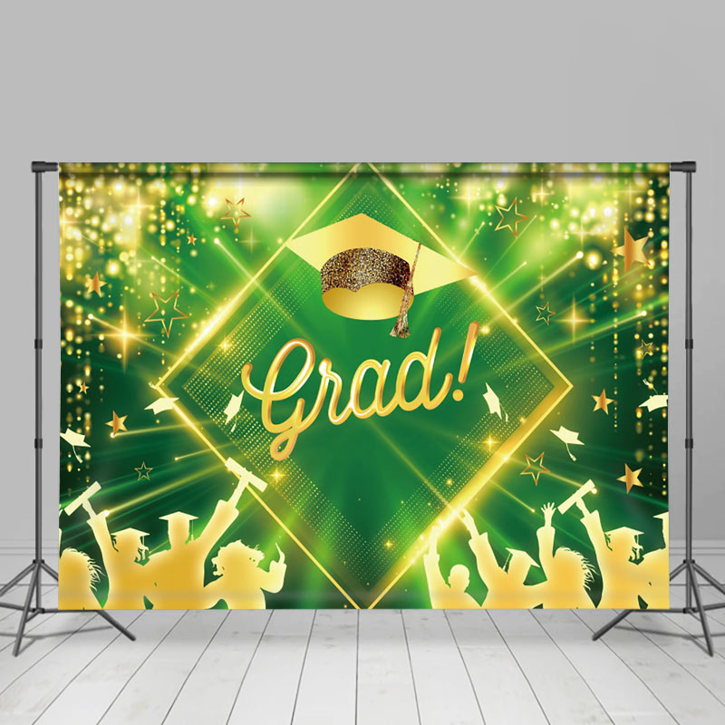 Lofaris Green Golden Star Student Bokeh Graduation Backdrop