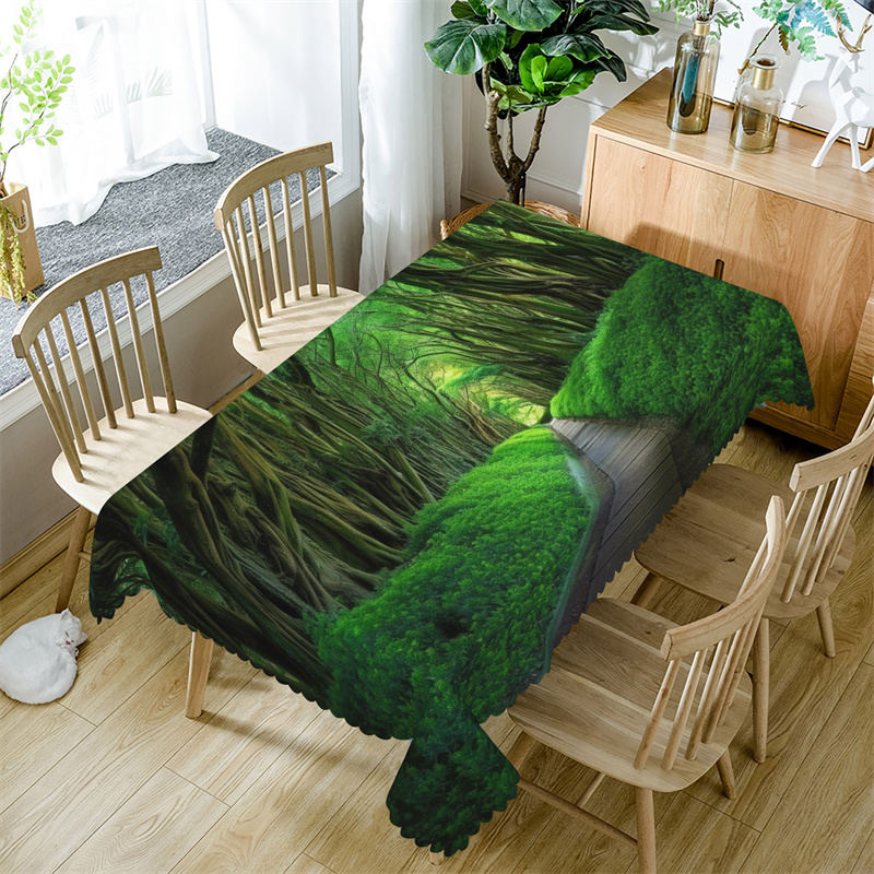 Lofaris Green Grass Forest Wood Road Rectangle Tablecloth