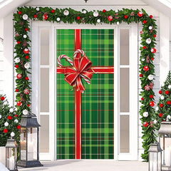 Lofaris Green Grid Gift Box Bowknot Christmas Door Cover