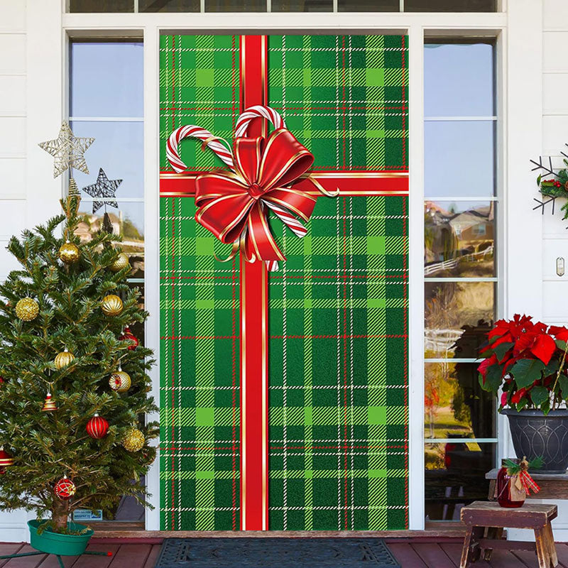 Lofaris Green Grid Gift Box Bowknot Christmas Door Cover
