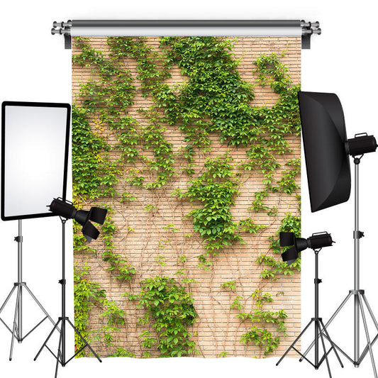 Lofaris Green Ivy Leaves Brick Wall Photography Background