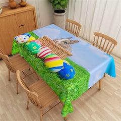 Lofaris Green Lawn Blue Sky Rabbit Eggs Easter Tablecloth