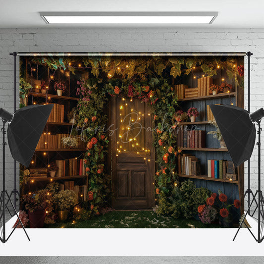 Lofaris Green Leaf Floral Bookshelf Door Backdrop For Photo