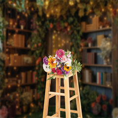 Lofaris Green Leaf Floral Bookshelf Door Backdrop For Photo