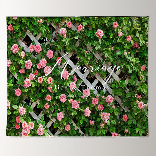 Lofaris Green Leaf Pink Floral Fence Spring Backdrop For Wedding