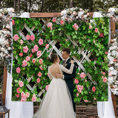 Lofaris Green Leaf Pink Floral Fence Spring Backdrop For Wedding
