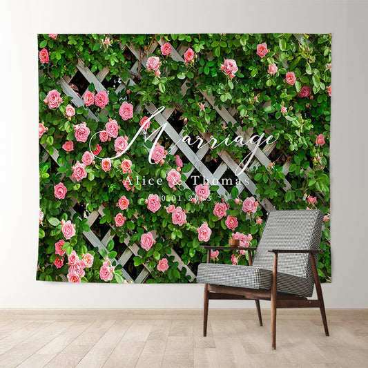 Lofaris Green Leaf Pink Floral Fence Spring Backdrop For Wedding