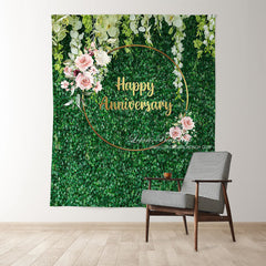 Lofaris Green Leaves And Floral Happy Anniversary Backdrop