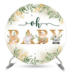 Lofaris Green Leaves Animals Oh Baby Shower Round Backdrop