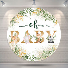 Lofaris Green Leaves Animals Oh Baby Shower Round Backdrop