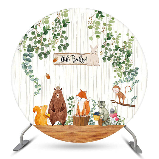 Lofaris Green Leaves Animals Wood Safari Gender Reveal Backdrop