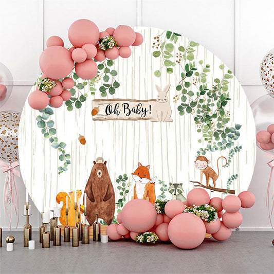 Lofaris Green Leaves Animals Wood Safari Gender Reveal Backdrop