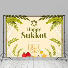 Lofaris Green Leaves Beige Curtain Candlestick Sukkot Backdrop