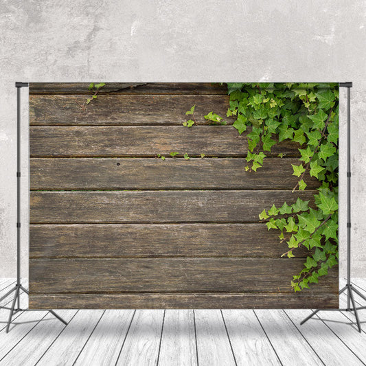 Lofaris Green Leaves Brown Wood Backdrop For Photography