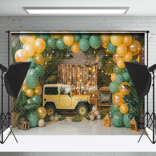 Lofaris Green Leaves Car Balloons Cake Smash Paoto Backdrop