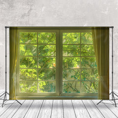 Lofaris Green Leaves Curtain Window Spring Photo Backdrop