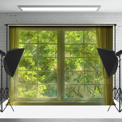 Lofaris Green Leaves Curtain Window Spring Photo Backdrop