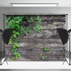 Lofaris Green Leaves Dark Grey Wood Photography Backdrop