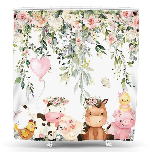 Lofaris Green Leaves Floral Animals Balloon Shower Curtain