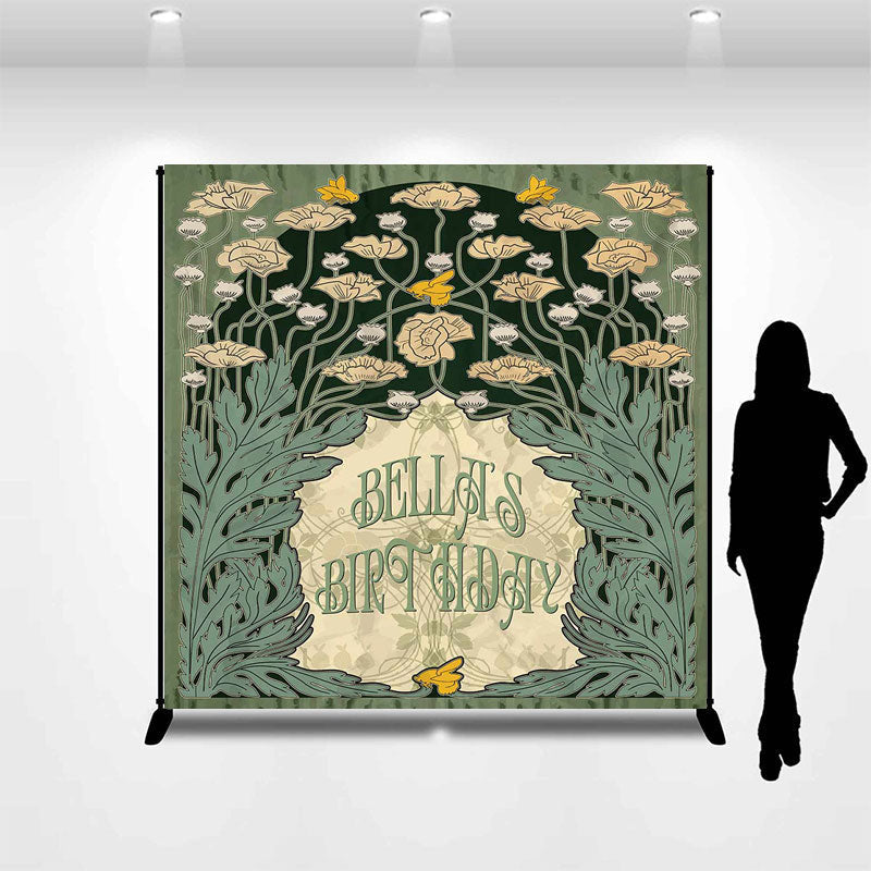 Lofaris Green Leaves Flower Custom Name Birthday Backdrop