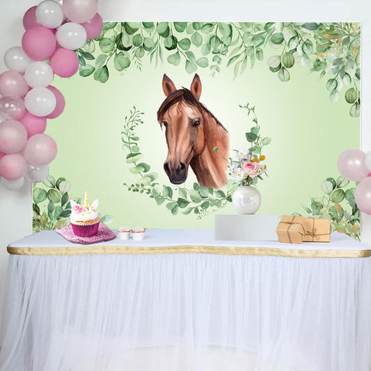 Lofaris Green Leaves Horse Baby Shower Backdrop For Boy